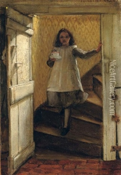 Girl On The Stairs Oil Painting - Laura Theresa Alma-Tadema