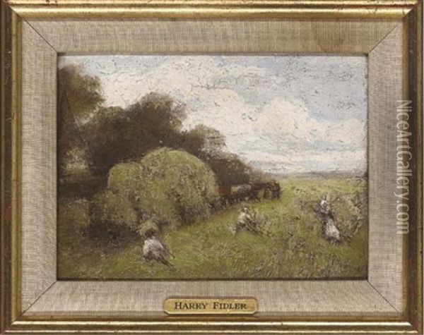 Figures In A Summer Meadow Oil Painting - Harry Fidler