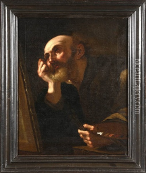 Saint Luc Reflechissant Devant Sa Toile Avant De Peindre La Vierge Oil Painting - Girolamo Troppa