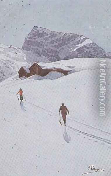 Walking in the Mountains near Engelberg, Switzerland Oil Painting - Carlo Pellegrini