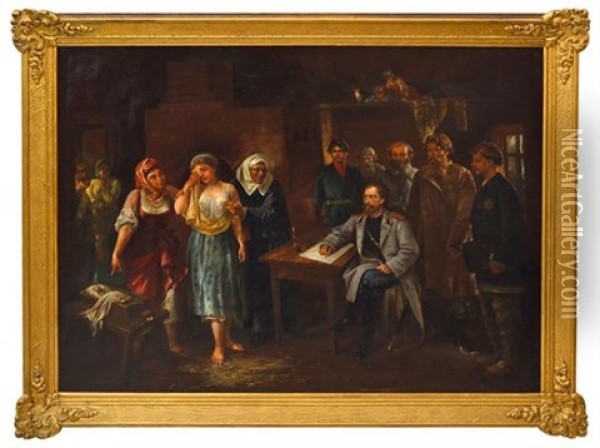 Village Court Scene Oil Painting - Alexey Ivanovich Trankovskii