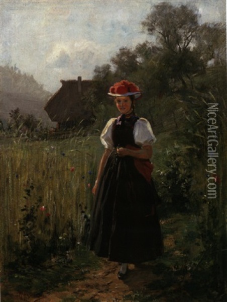 Junge Gutacherin Nahe Schwarzwald-bauernhof Oil Painting - Wilhelm Gustav Friedrich Hasemann