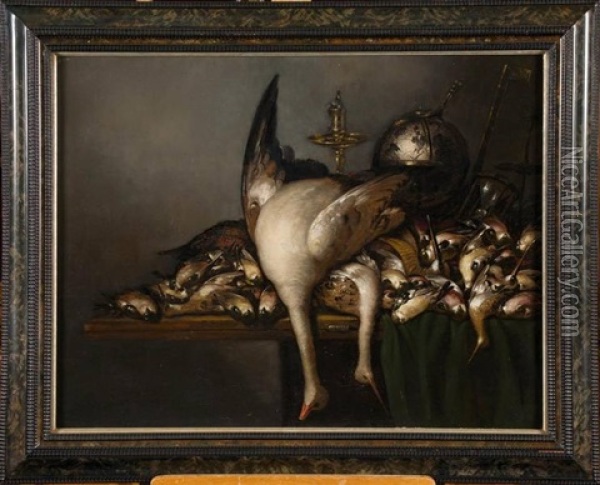 Vanite Et Nature Morte Au Trophee De Chasse Oil Painting - Petrus Schotanus