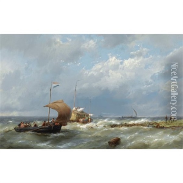 Shipping In Stormy Weather Oil Painting - Hermanus Koekkoek the Elder