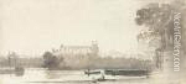 Eton College From The River Thames Oil Painting - John Varley