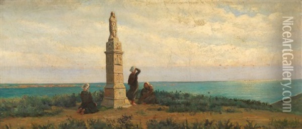 Bretonnes Au Calvaire Oil Painting - Charles Pierre Modeste Cordier