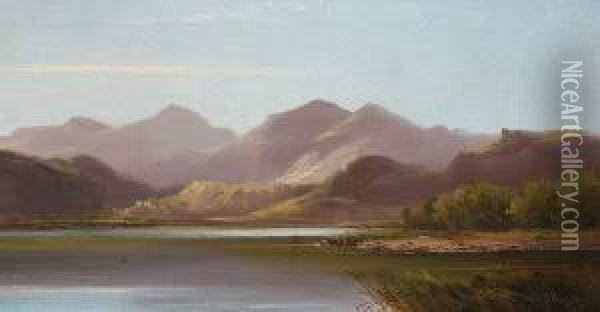 Mountainous Lake Scenes, A Pair Oil Painting - Francis Sydney Muschamp