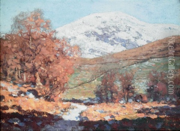 Winter Morning, Loch Goilhead (+ Sketch Portrait Of A Gentleman, Verso) Oil Painting - George Houston