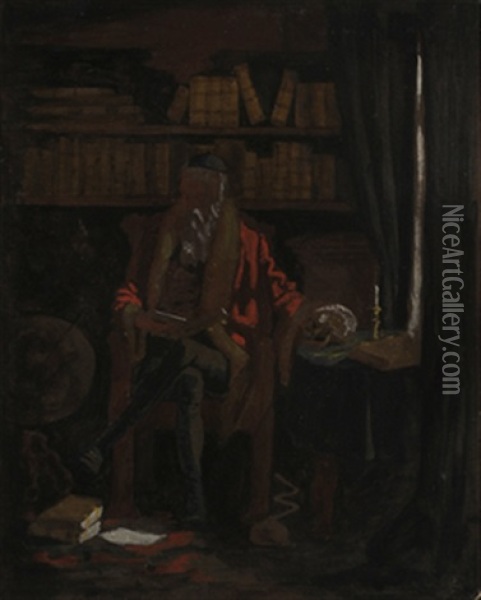Scholar In A Library Oil Painting - Frederic Remington