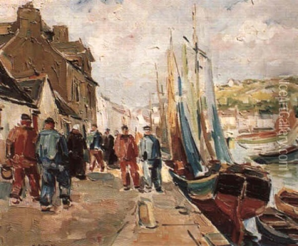 Sur Les Quais - Audierne Oil Painting - Pierre De Belay