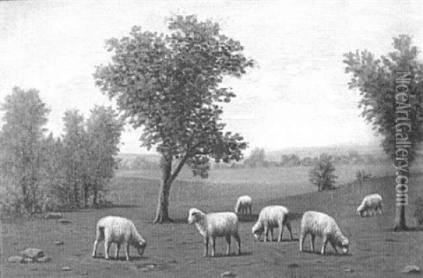 Grazing Sheep Oil Painting - Barton S. Hays