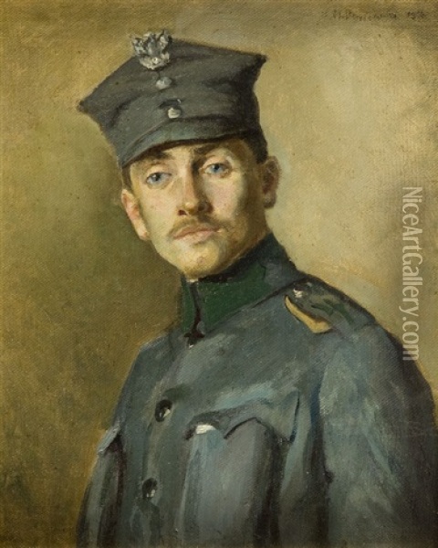 Portrait Of An Officer Of The Polish Army Oil Painting - Wladyslaw Waroszewski
