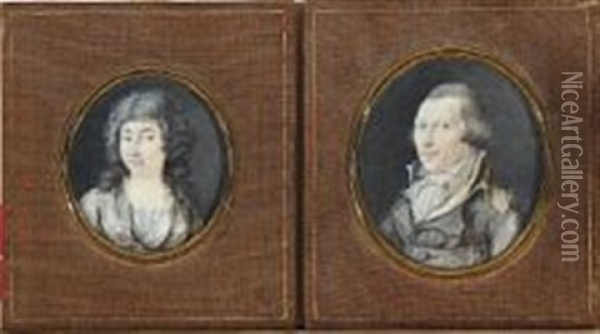 A Pair Of Miniature Portraits Of The Married Couple Von Henkel From Rittergut Damerow Oil Painting - Eduard (Peter Eduard) Stroehling