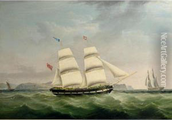 The Brig Medora In Two Positions Off Whitehaven Oil Painting - Joseph Heard