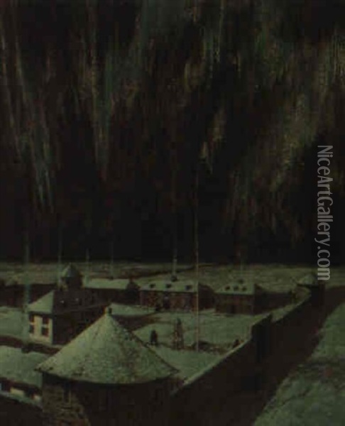 Aurora's Banners Over Fort Garry Oil Painting - Francis Hans Johnston