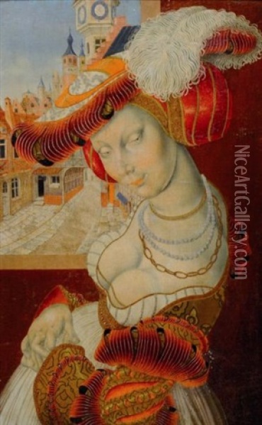Femme Au Chapeau Devant Sa Fenetre Oil Painting - Lucas Cranach the Elder