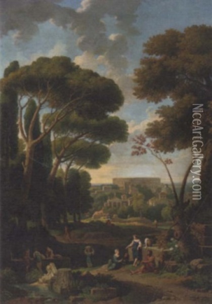 A Classical Landscape With A View Of Rome Oil Painting - Jan Frans van Bloemen