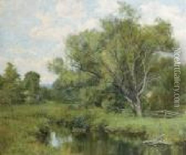 A Sunlit Landscape With A Pond Oil Painting - Olive Parker Black