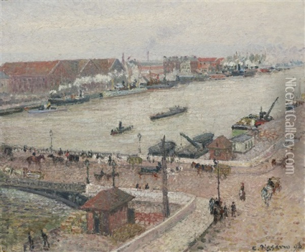 Crue De La Seine, Pont Boieldieu, Rouen Oil Painting - Camille Pissarro