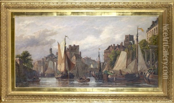 Kanalscen, Amsterdam Oil Painting - William Raymond Dommersen