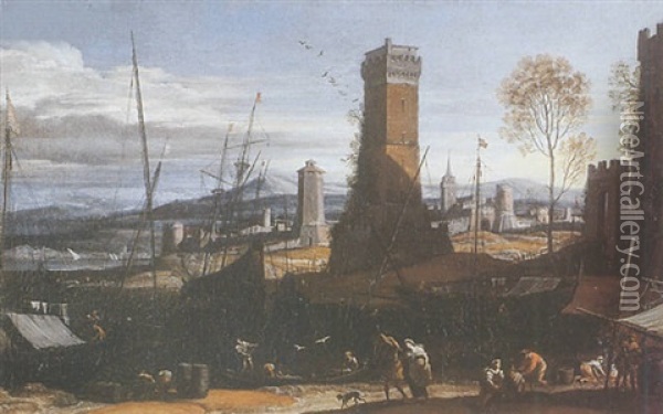 Scene De Port Anime Oil Painting - Adriaen Van Der Cabel