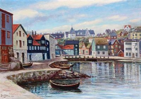 View Of Torshavn Oil Painting - Joen Waagstein