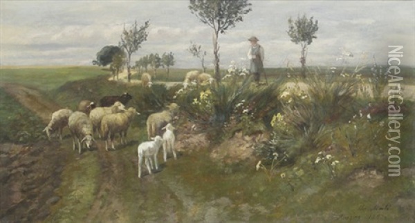 Landstrase Mit Schafer Oil Painting - Christian Friedrich Mali