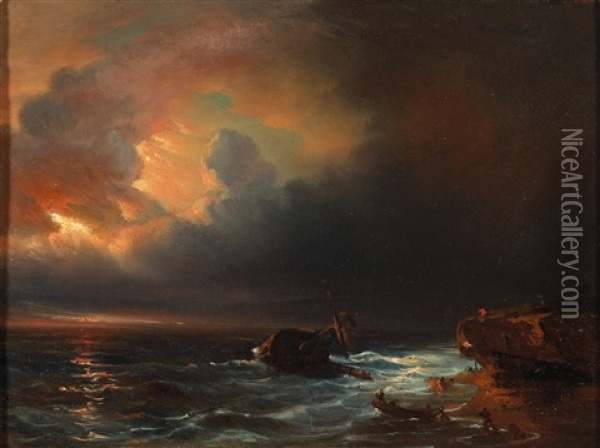 Schiffbruchige An Der Kuste Oil Painting - Baron Jean Antoine Theodore Gudin