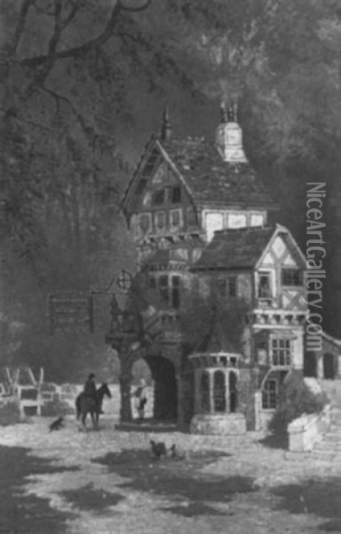 Sign Of The Gate, An Old English Tavern Oil Painting - Edwin Deakin