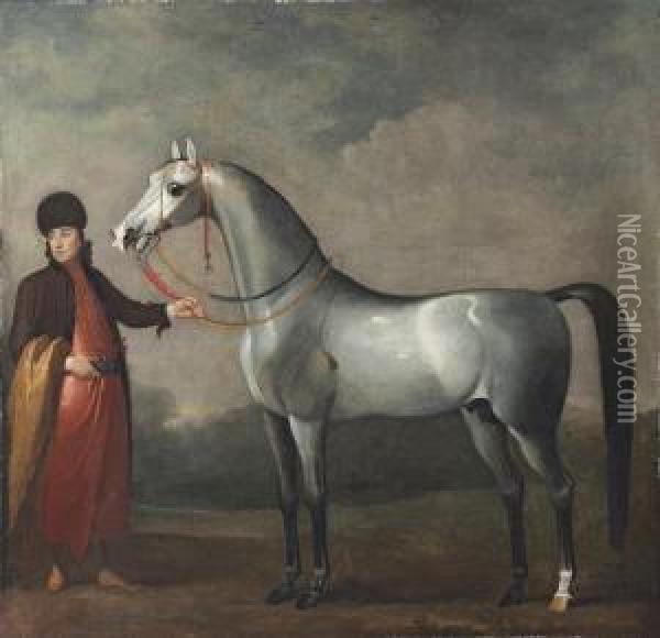 An Arab Stallion Held By A Groom Oil Painting - James Seymour And Thomas Spencer
