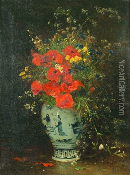 Stilleben Med Blommor I En Kinesisk Urna Oil Painting - Eugene Claude