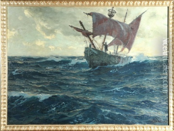 Dreimaster Auf Hoher See Oil Painting - Michael Zeno Diemer