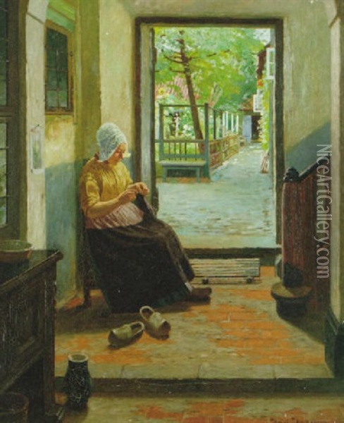 Syende Kvinna I Dorroppning Oil Painting - Henrik Nordenberg