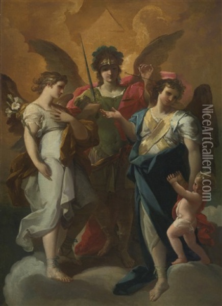 The Archangel With Saints Oil Painting - Corrado Giaquinto
