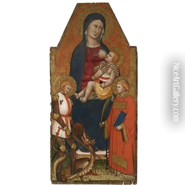 Madonna And Child Enthroned With Saints George And Lawrence Oil Painting -  Master of San Martino of Mensola