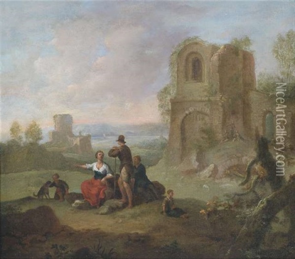 Sudliche Landschaft Mit Ruinen Und Bauerlicher Staffage Oil Painting - Franz de Paula Ferg