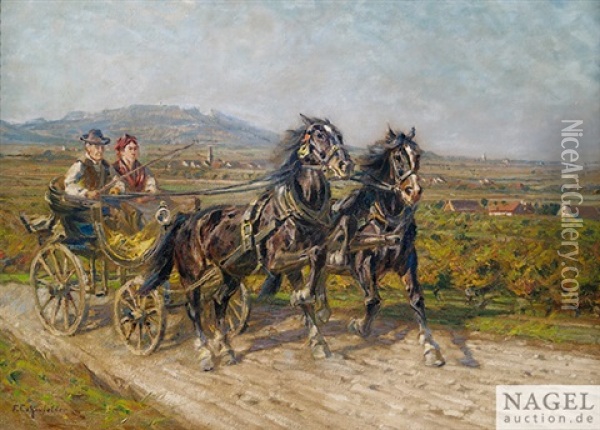 Zwei Rappen Mit Kutsche Oil Painting - Friedrich Eckenfelder