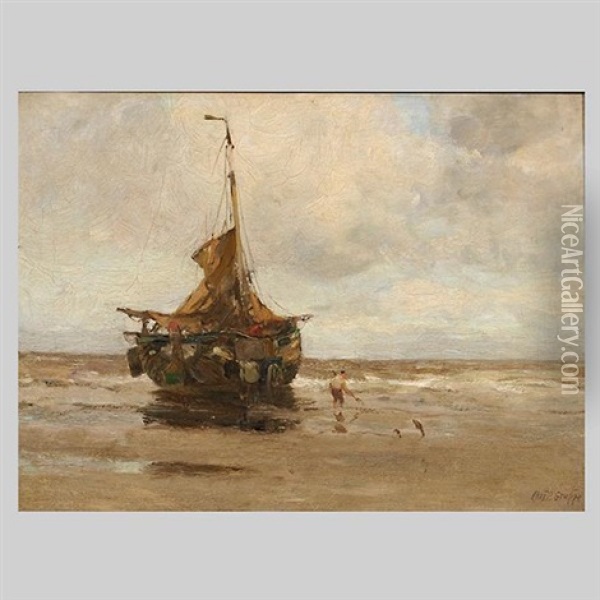 Beached Fishing Boat Oil Painting - Charles Paul Gruppe