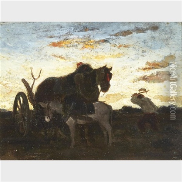 Horse And Donkey Oil Painting - Alexandre Gabriel Decamps