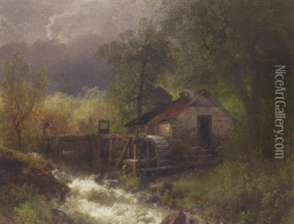 Old Grist Mill Oil Painting - Hermann Herzog