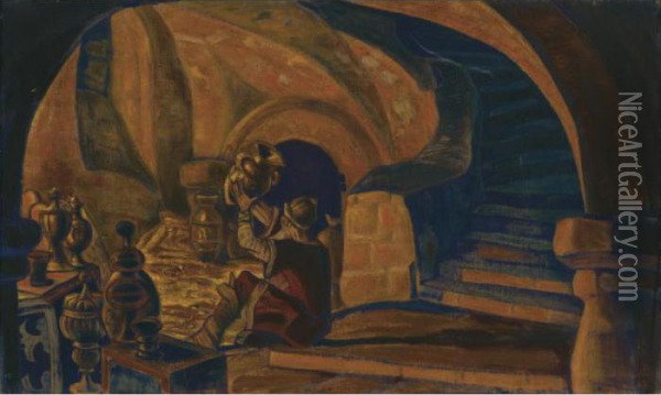 The Miser Oil Painting - Nicolaj Konstantinov Roerich