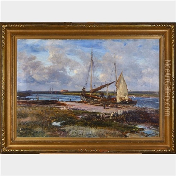 Fishing Boat At Home Harbour Oil Painting - Henry Moore