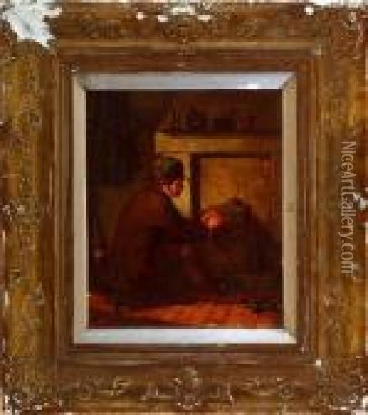 A Boy At The Fireplace Oil Painting - Alexander Snr Fraser