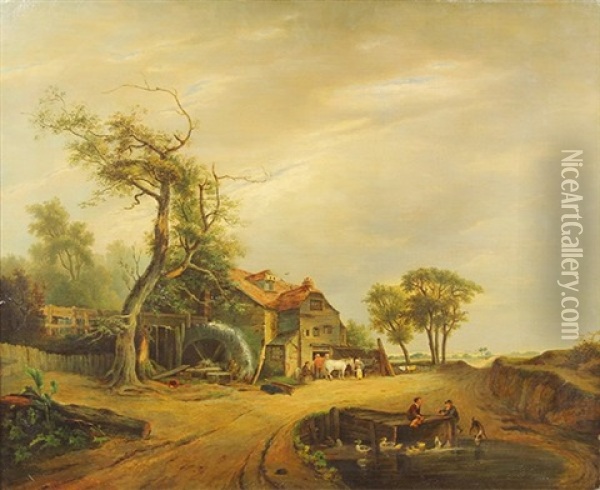 An Old Farmstead Near Norwich Oil Painting - George Vincent