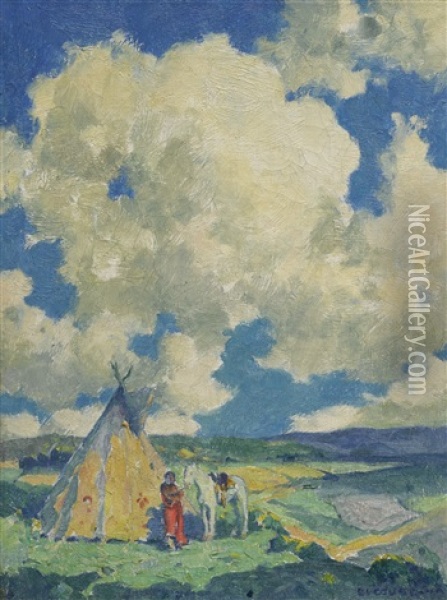 Indian Camp, Sunlight Oil Painting - Eanger Irving Couse