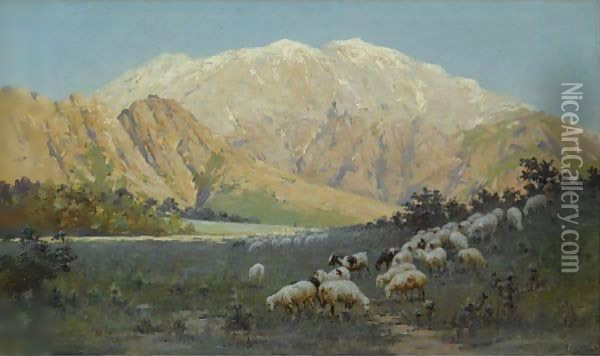 Sheep Grazing On The Mountainside Oil Painting - Richard Karlovich Zommer