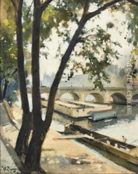 Vue De Paris, La Seine. Oil Painting - Paul Michel Dupuy