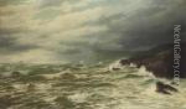 Off The Coast In Stormy Weather Oil Painting - David James