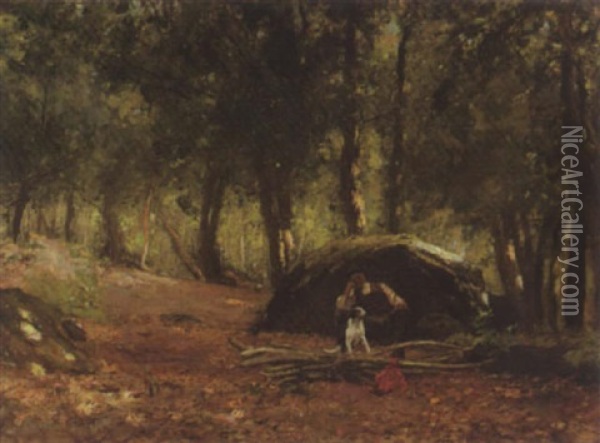 The Charcoal Burner Resting In The Woods Oil Painting - Sir David Murray