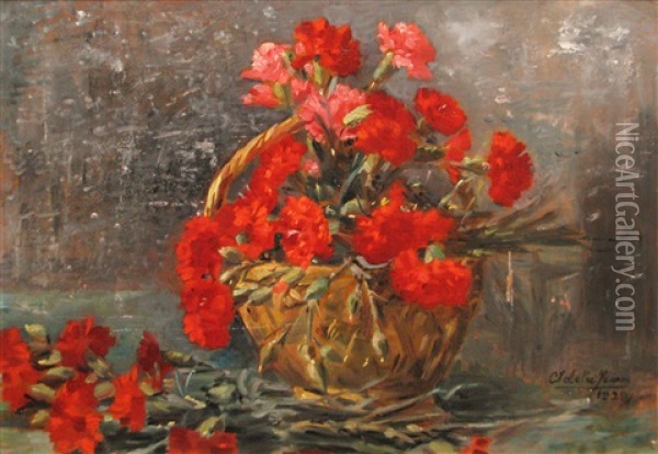 Basket With Wild Carnation Oil Painting - Adela Jean